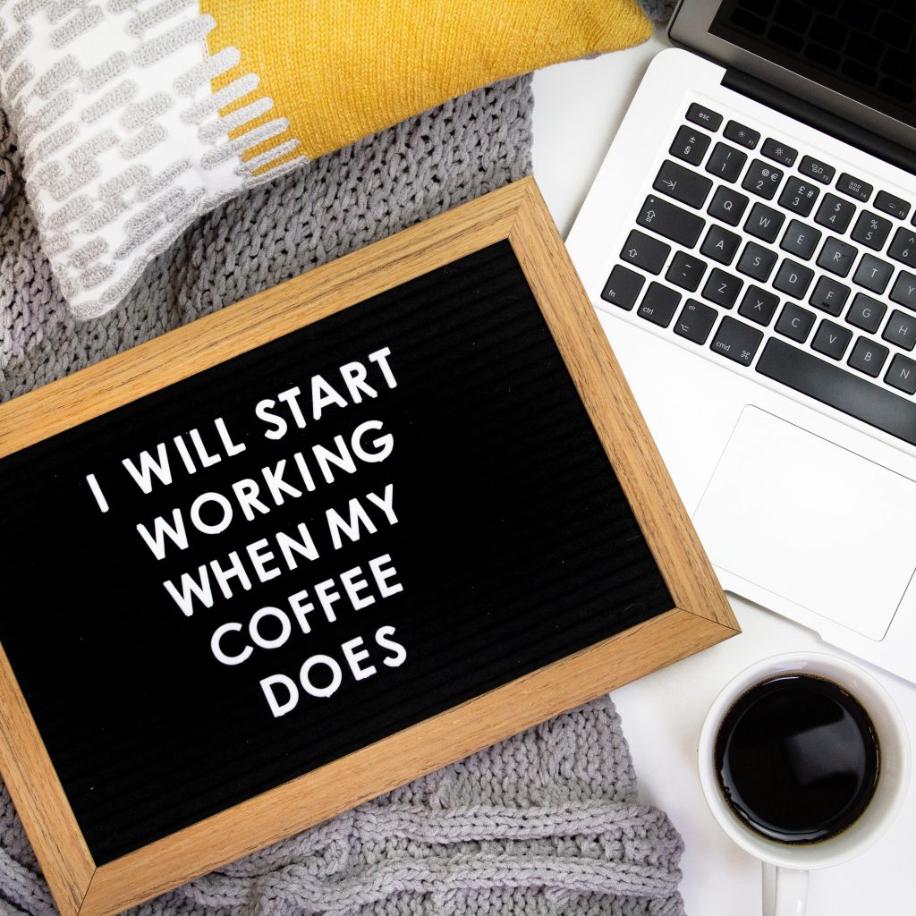 Working from home with coffee